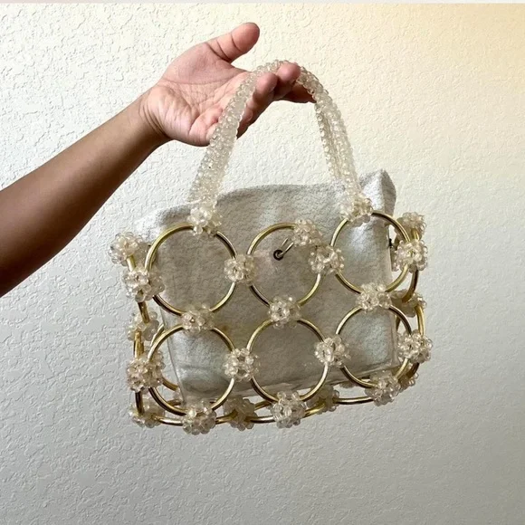 Vintage 1960s Faux Pearl-Encrusted Mod Clear - Picture 1 of 6